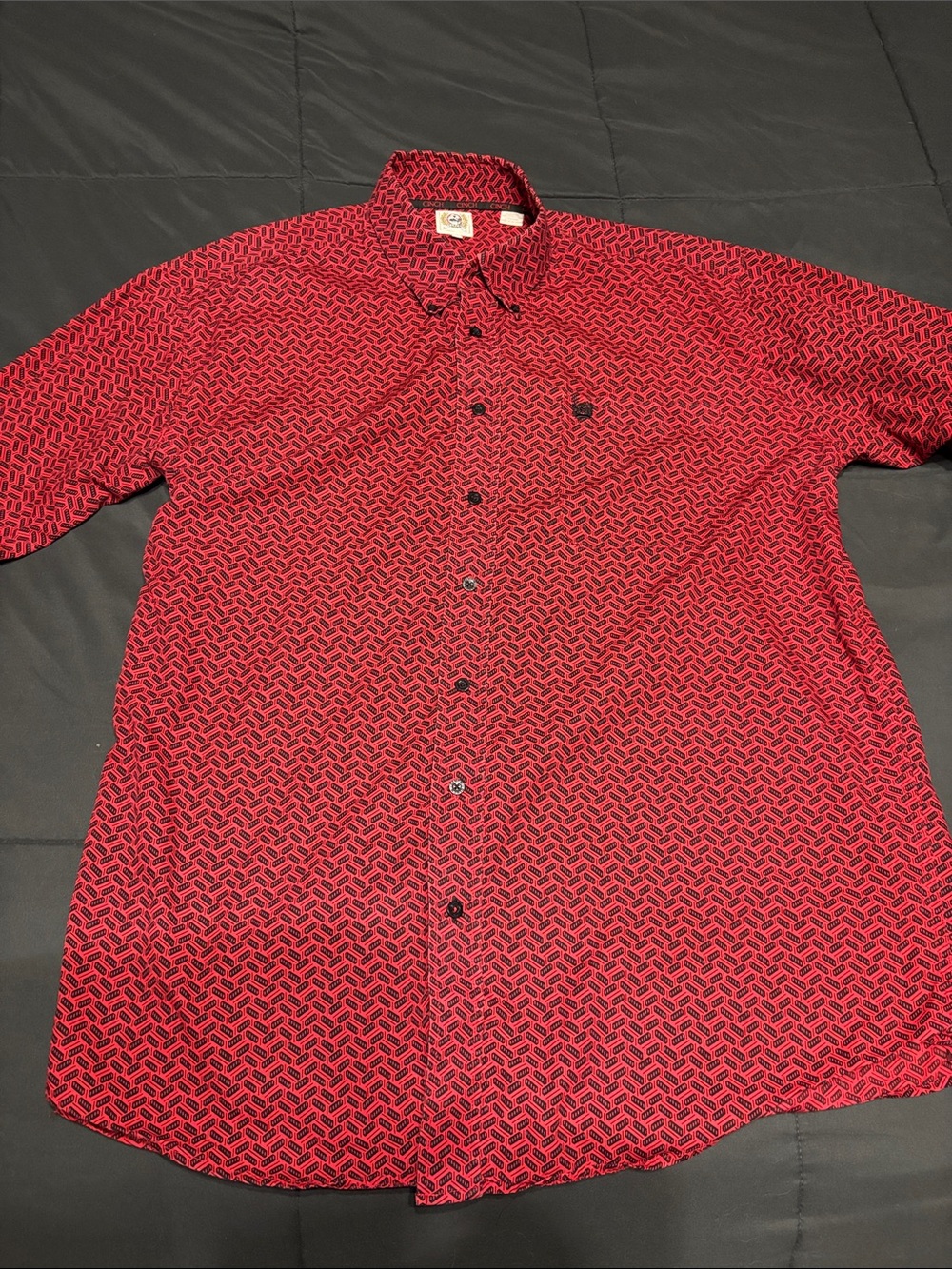 Cinch Red Geometric Long-Sleeve Button-Down Shirt with Subtle Logo